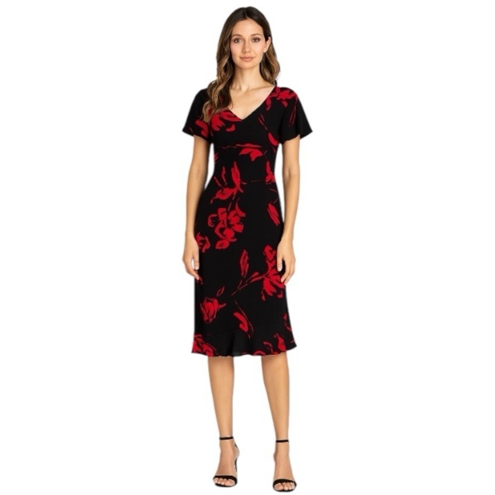 S.L. Fashions Y2K Vintage Connected Apparel Black & Red Floral Dress Size 10